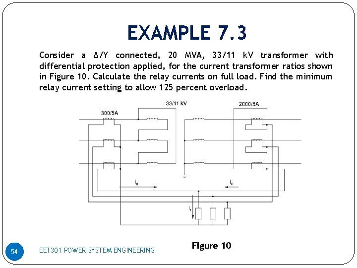 EXAMPLE 7. 3 Consider a Δ/Y connected, 20 MVA, 33/11 k. V transformer with