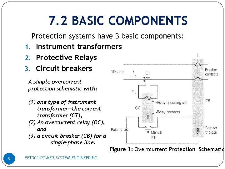 7. 2 BASIC COMPONENTS Protection systems have 3 basic components: 1. Instrument transformers 2.