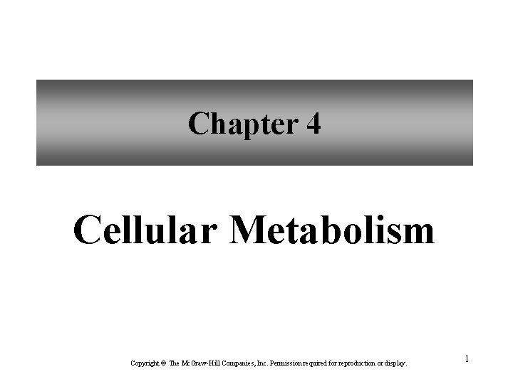 Chapter 4 Cellular Metabolism Copyright The Mc. Graw-Hill Companies, Inc. Permission required for reproduction