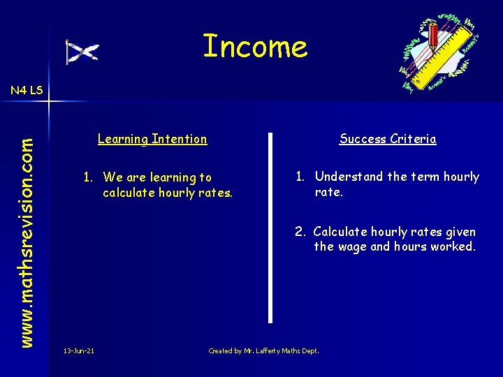 Income www. mathsrevision. com N 4 LS Learning Intention Success Criteria 1. We are