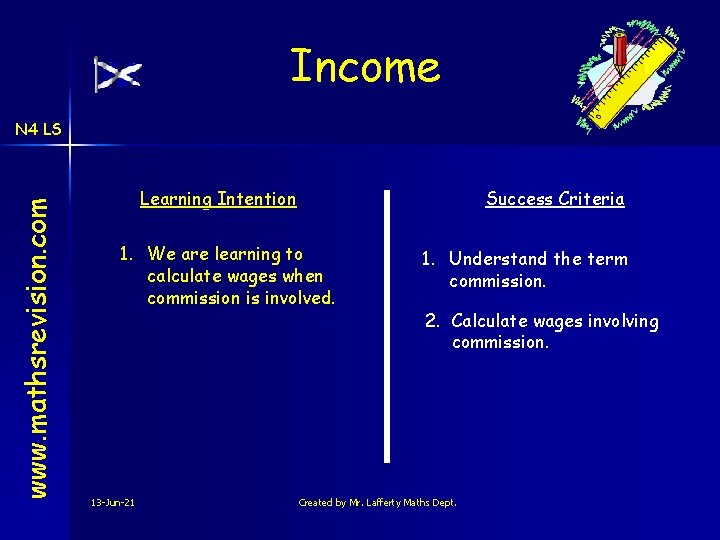 Income www. mathsrevision. com N 4 LS Learning Intention Success Criteria 1. We are