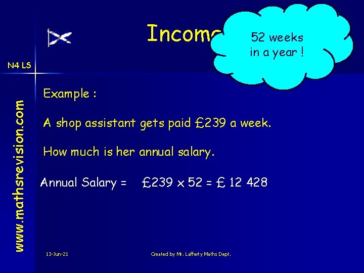Income 52 weeks in a year ! www. mathsrevision. com N 4 LS Example