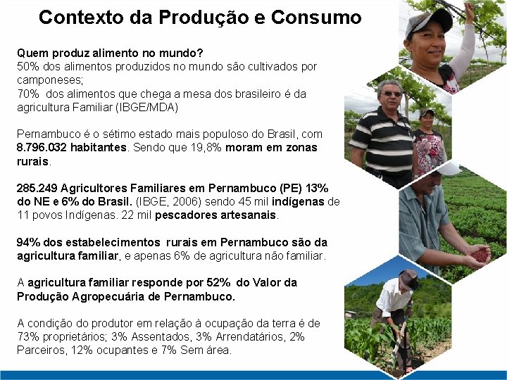 Contexto da Produção e Consumo Quem produz alimento no mundo? 50% dos alimentos produzidos