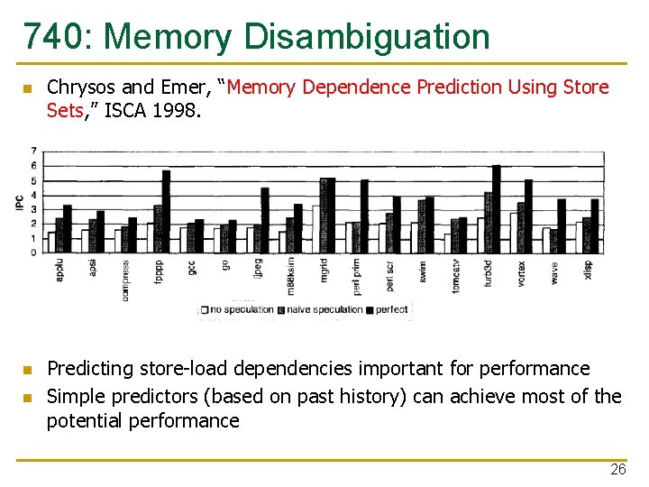 740: Memory Disambiguation n Chrysos and Emer, “Memory Dependence Prediction Using Store Sets, ”