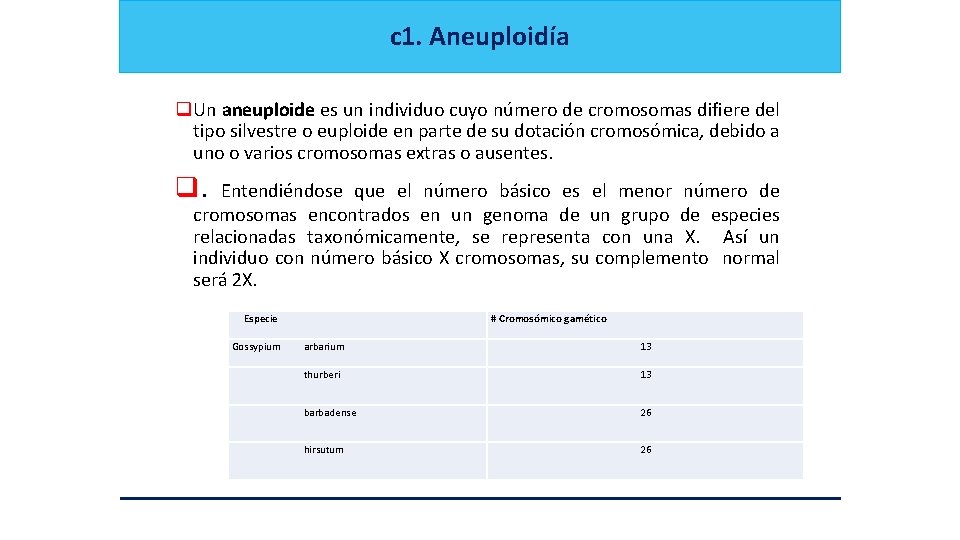 c 1. Aneuploidía q. Un aneuploide es un individuo cuyo número de cromosomas difiere