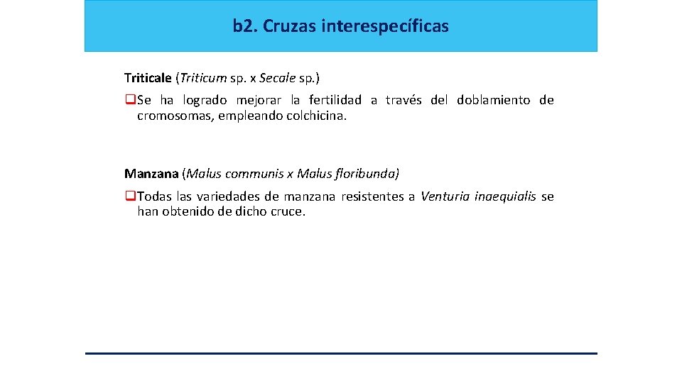 b 2. Cruzas interespecíficas Triticale (Triticum sp. x Secale sp. ) q. Se ha