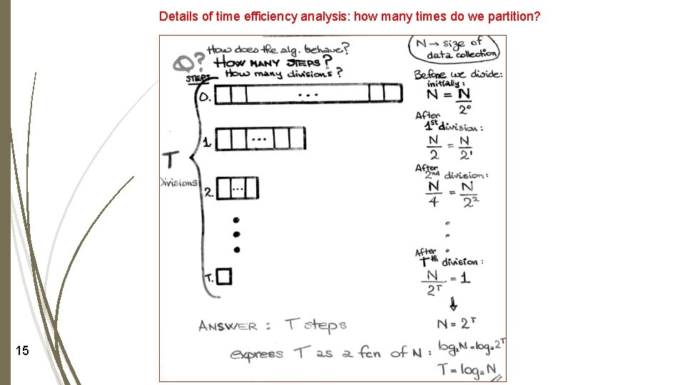 Details of time efficiency analysis: how many times do we partition? 15 Details of time efficiency analysis: how many times do we partition? 15