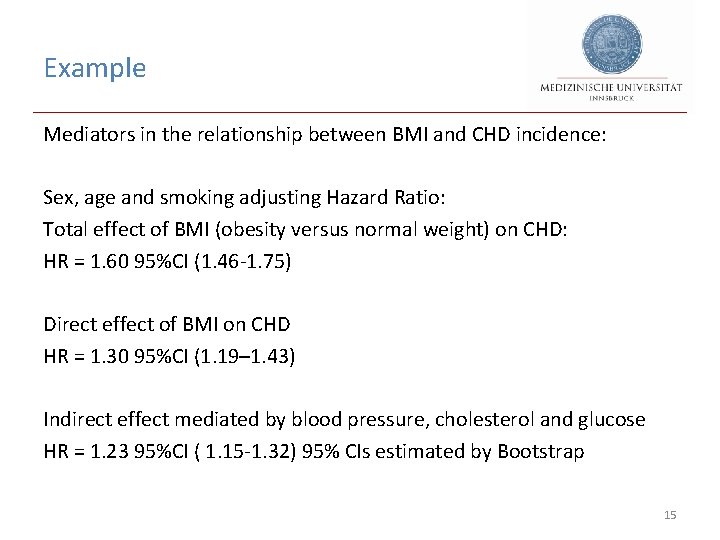 Example Mediators in the relationship between BMI and CHD incidence: Sex, age and smoking