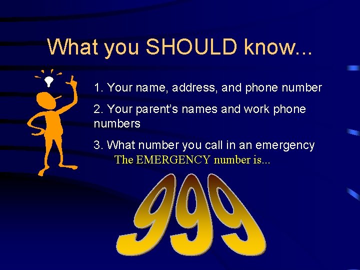 What you SHOULD know. . . 1. Your name, address, and phone number 2.