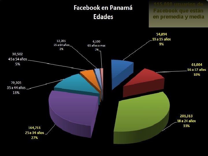 115, 098 usuarios de Facebook que están en premedia y media Uso del Facebook