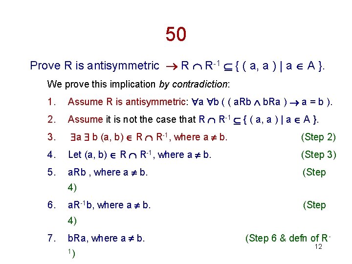 50 Prove R is antisymmetric R R-1 { ( a, a ) | a