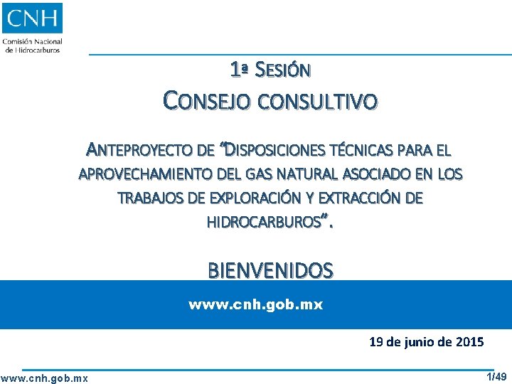 1ª SESIÓN CONSEJO CONSULTIVO ANTEPROYECTO DE “DISPOSICIONES TÉCNICAS PARA EL APROVECHAMIENTO DEL GAS NATURAL