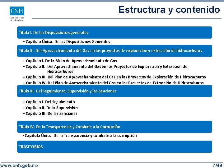 Estructura y contenido Título I. De las Disposiciones generales • Capítulo Único. De las