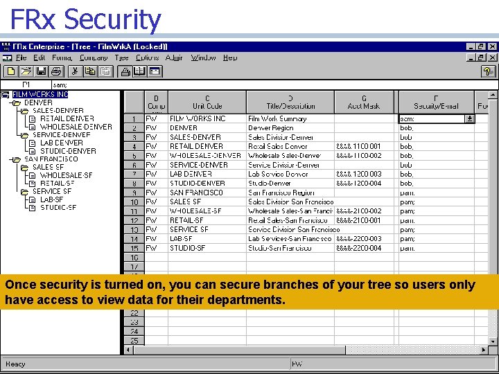 FRx Security Once security is turned on, you can secure branches of your tree
