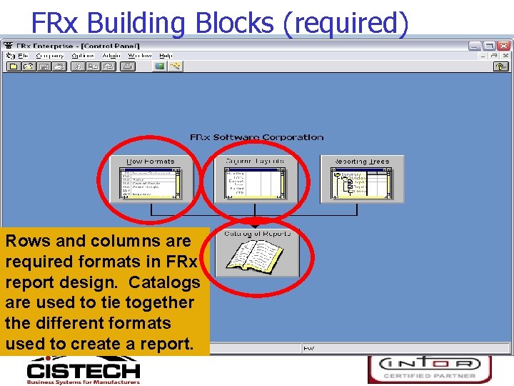 FRx Building Blocks (required) Rows and columns are required formats in FRx report design.