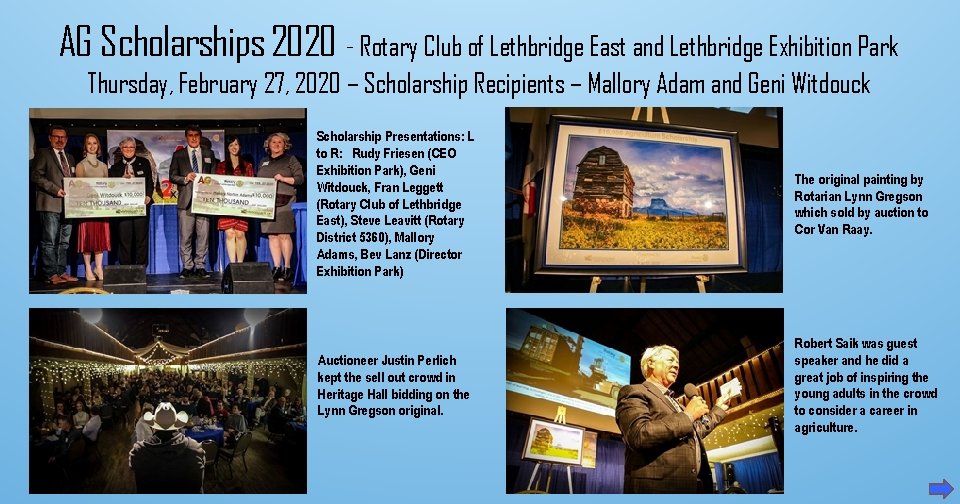 AG Scholarships 2020 - Rotary Club of Lethbridge East and Lethbridge Exhibition Park Thursday,