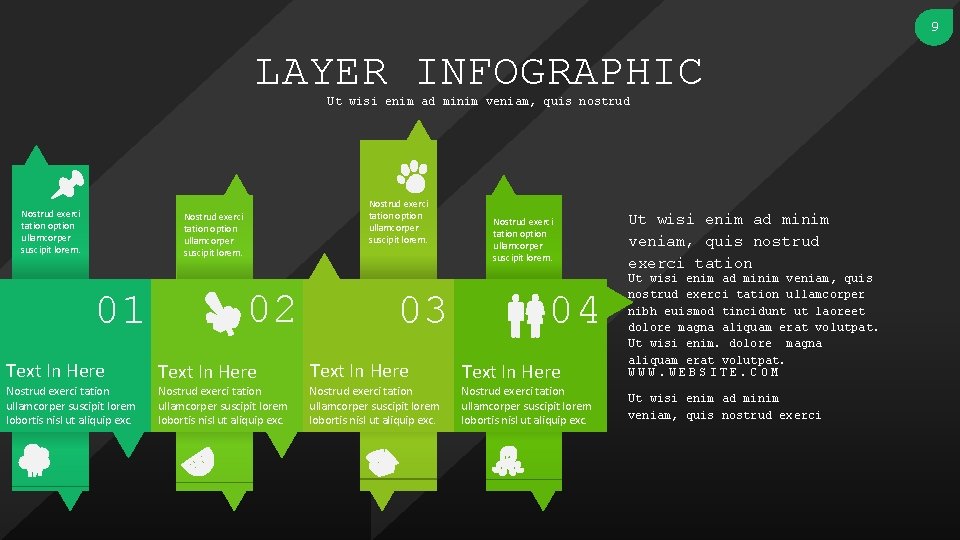 9 LAYER INFOGRAPHIC Ut wisi enim ad minim veniam, quis nostrud Nostrud exerci tation