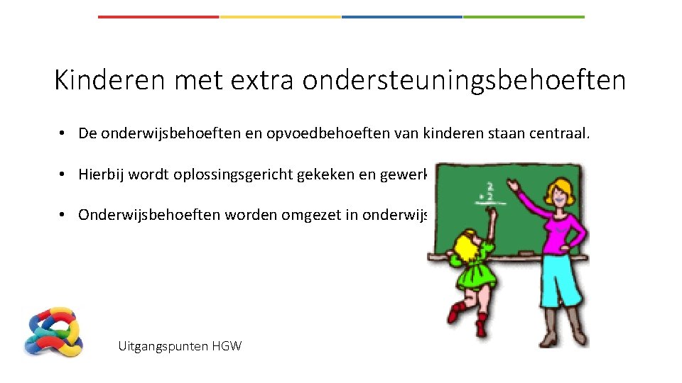 Kinderen met extra ondersteuningsbehoeften • De onderwijsbehoeften en opvoedbehoeften van kinderen staan centraal. •