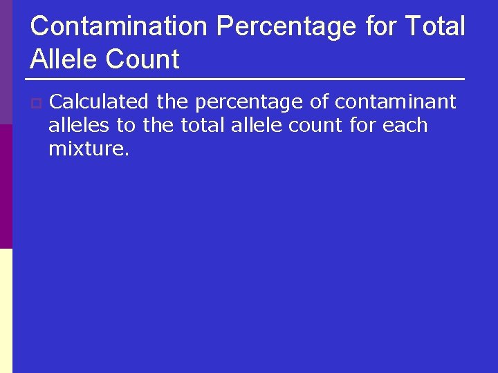 Contamination Percentage for Total Allele Count p Calculated the percentage of contaminant alleles to