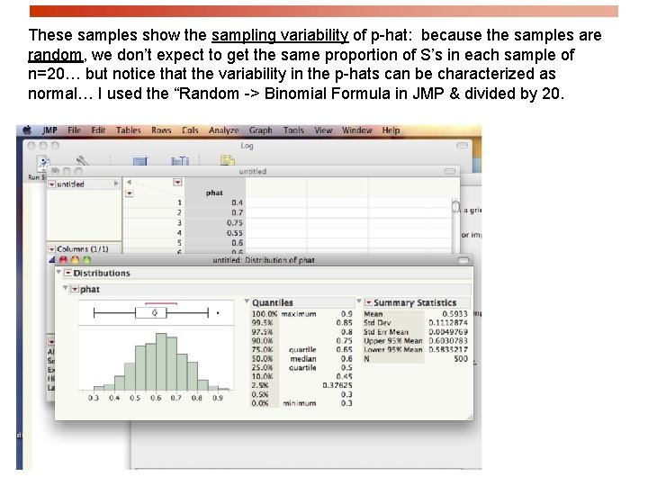 These samples show the sampling variability of p-hat: because the samples are random, we