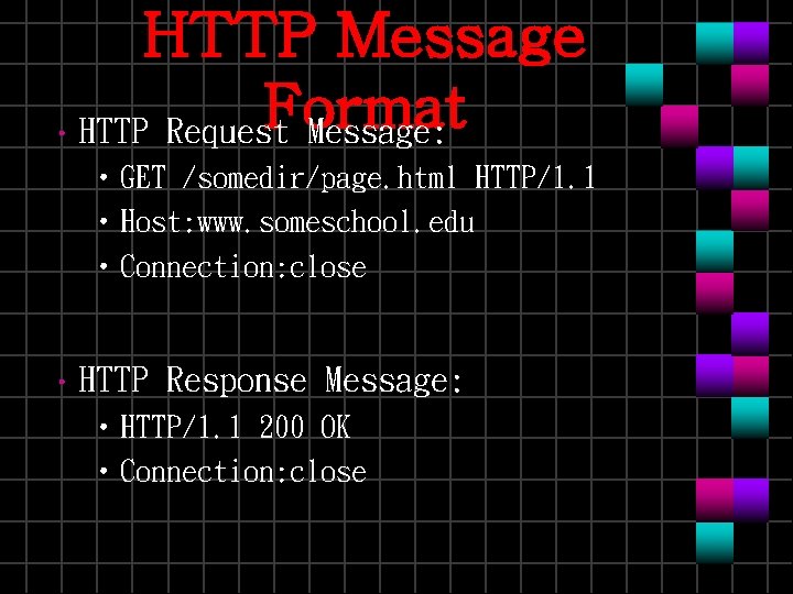 HTTP Message Format • HTTP Request Message: • GET /somedir/page. html HTTP/1. 1 •