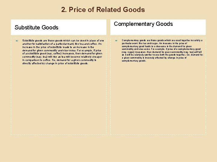 2. Price of Related Goods Substitute Goods Substitute goods are those goods which can