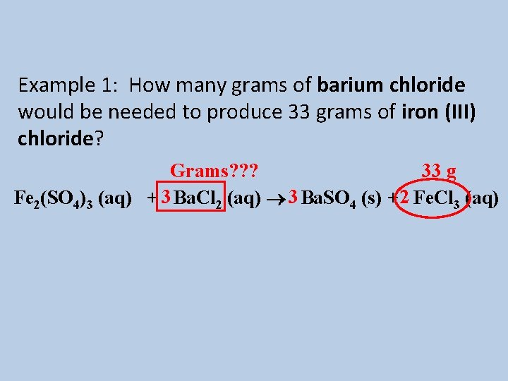 Example 1: How many grams of barium chloride would be needed to produce 33