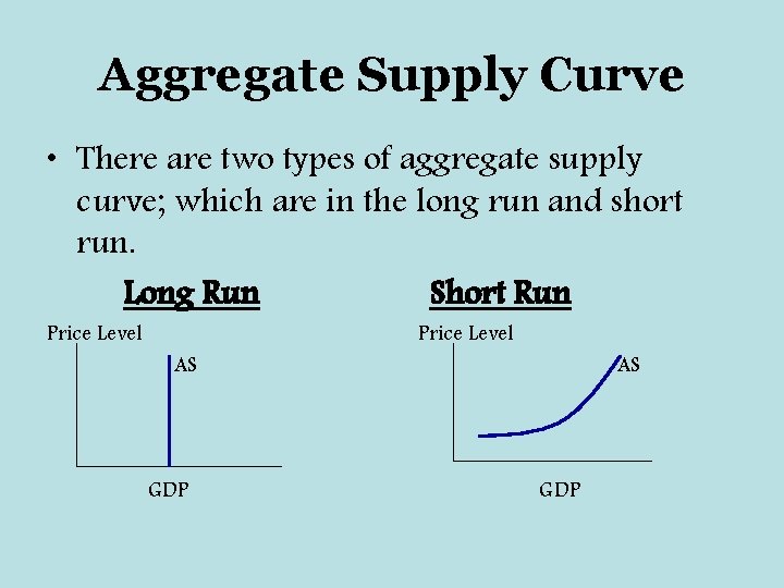 Aggregate Supply Curve • There are two types of aggregate supply curve; which are