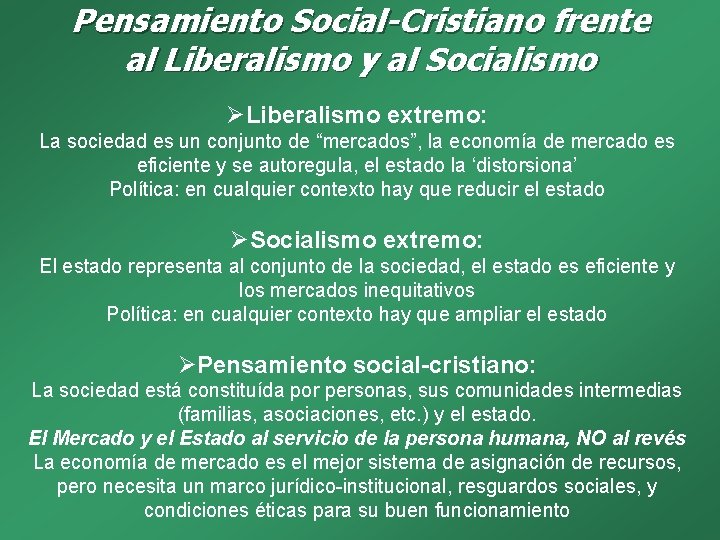 Pensamiento Social-Cristiano frente al Liberalismo y al Socialismo ØLiberalismo extremo: La sociedad es un