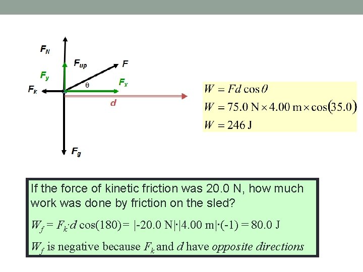 If the force of kinetic friction was 20. 0 N, how much work was