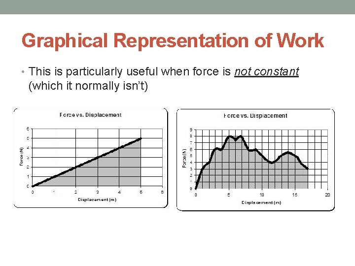 Graphical Representation of Work • This is particularly useful when force is not constant