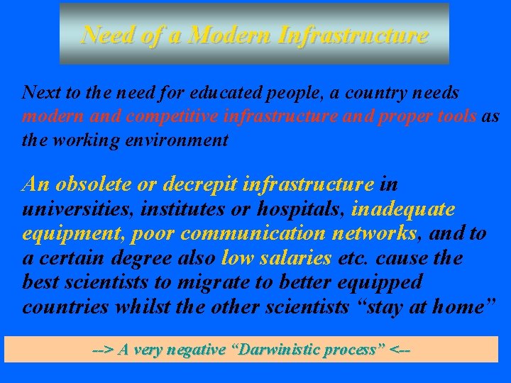Need of a Modern Infrastructure Next to the need for educated people, a country Need of a Modern Infrastructure Next to the need for educated people, a country