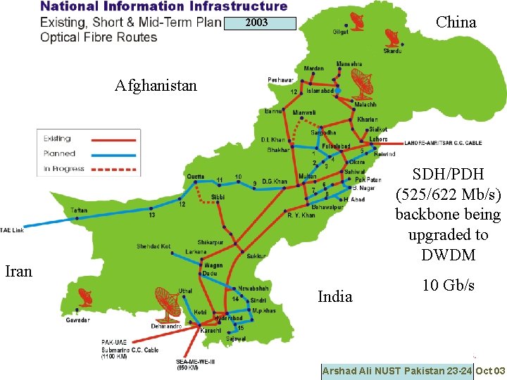 China 2003 Afghanistan SDH/PDH (525/622 Mb/s) backbone being upgraded to DWDM Iran India 10 China 2003 Afghanistan SDH/PDH (525/622 Mb/s) backbone being upgraded to DWDM Iran India 10
