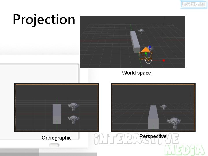 Projection World space Orthographic Perspective 