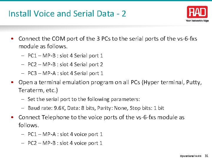 Install Voice and Serial Data - 2 • Connect the COM port of the