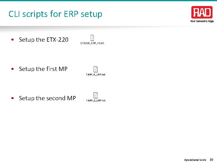 CLI scripts for ERP setup • Setup the ETX-220 • Setup the first MP