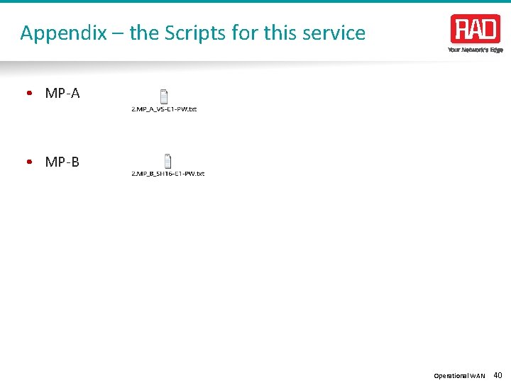 Appendix – the Scripts for this service • MP-A • MP-B Operational WAN 40