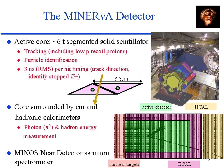 The MINER A Detector Active core: ~6 t segmented solid scintillator t t t