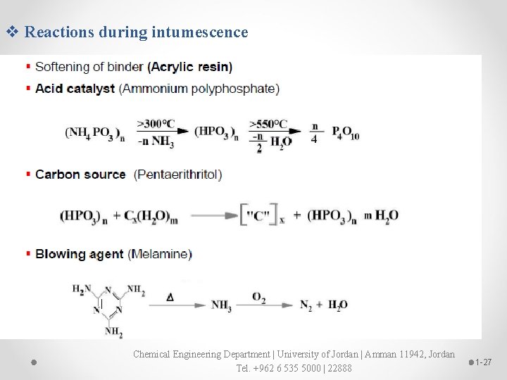 v Reactions during intumescence Chemical Engineering Department | University of Jordan | Amman 11942,