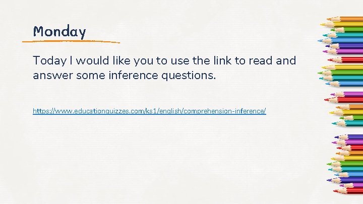 Monday Today I would like you to use the link to read answer some