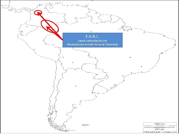 F. A. R. C. (areas controlled by the Revolutionary Armed Forces of Colombia) 