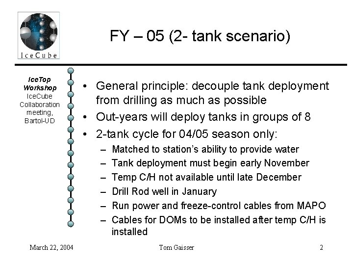 FY – 05 (2 - tank scenario) Ice. Top Workshop Ice. Cube Collaboration meeting,