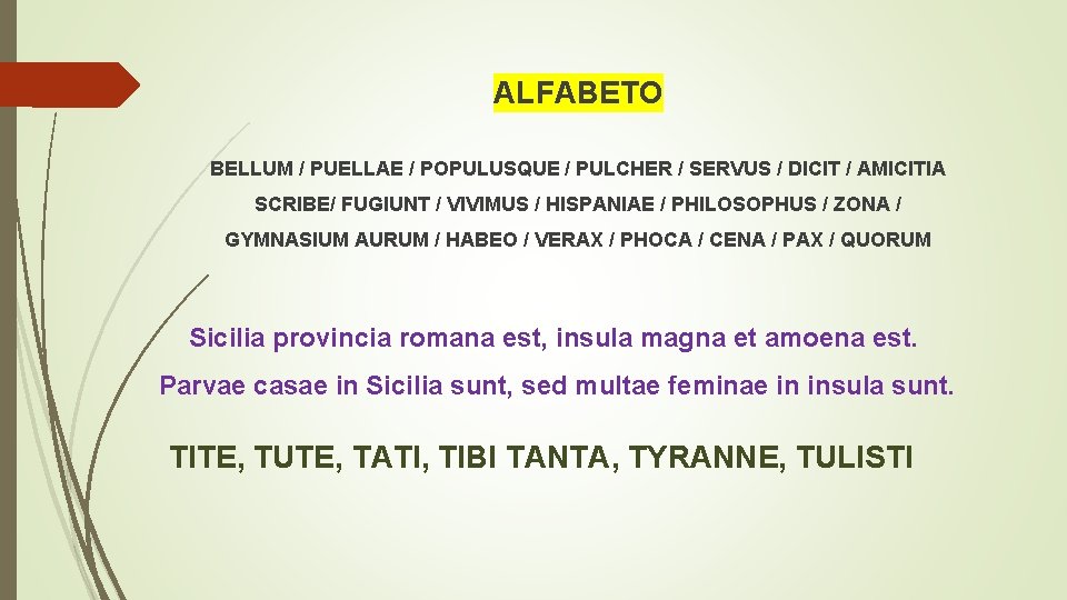 ALFABETO BELLUM / PUELLAE / POPULUSQUE / PULCHER / SERVUS / DICIT / AMICITIA