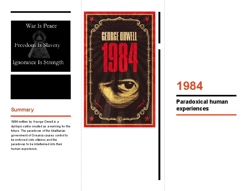 1984 Summary 1984 written by George Orwell is a dystopic satire created as a