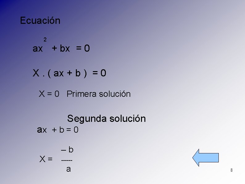 Ecuación 2 ax + bx = 0 X. ( ax + b ) =