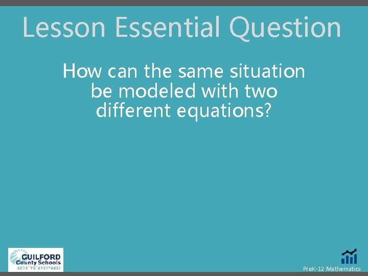 Lesson Essential Question How can the same situation be modeled with two different equations?