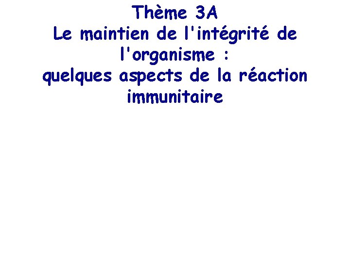 Thème 3 A Le maintien de l'intégrité de l'organisme : quelques aspects de la