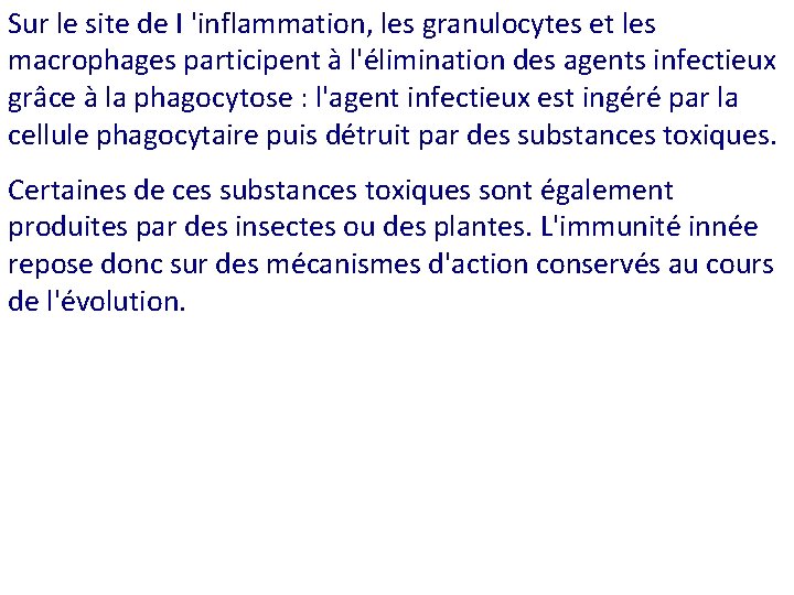 Sur le site de I 'inflammation, les granulocytes et les macrophages participent à l'élimination