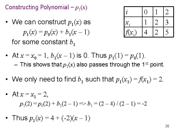 Constructing Polynomial – p 1(x) • We can construct p 1(x) as p 1(x)