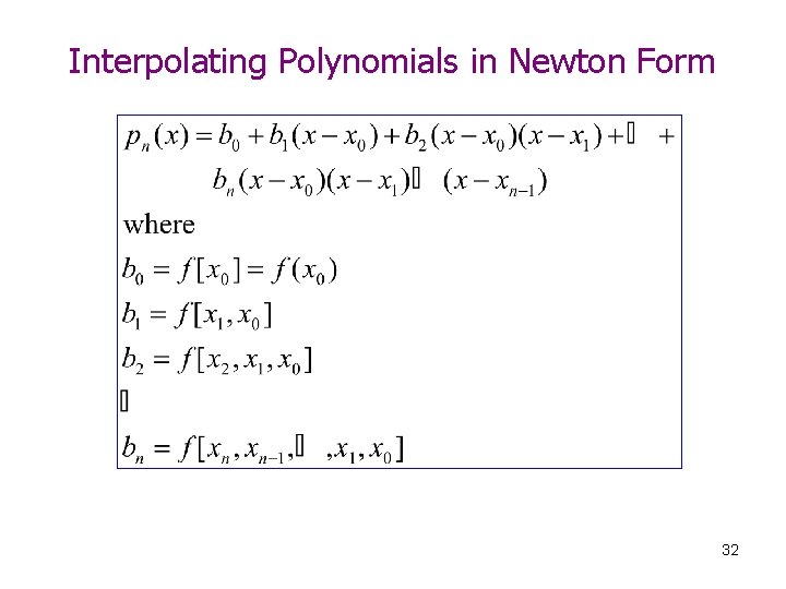 Interpolating Polynomials in Newton Form 32 